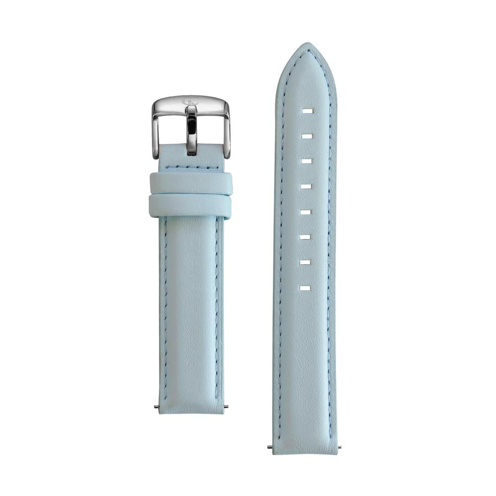 18mm baby blue leather silver Buckle Watch Band Strap Women's