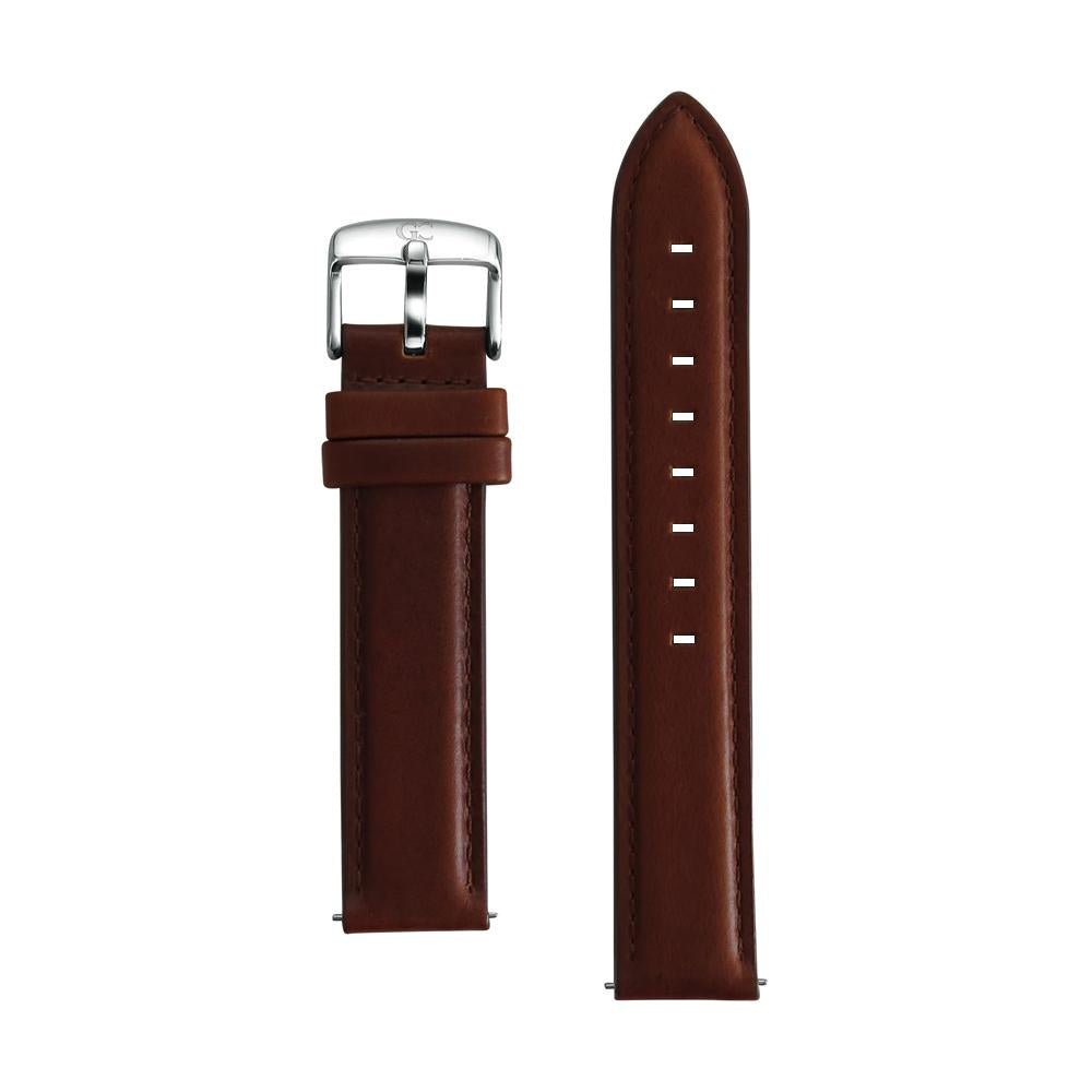 18mm medium brown leather silver Buckle Watch Band Strap Women's