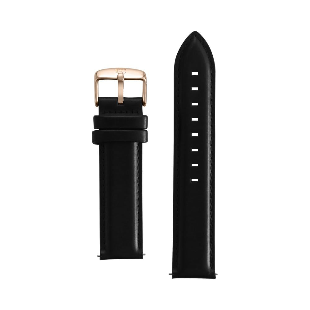 20mm Black Leather Rose Gold Buckle Watch Band Strap Men's