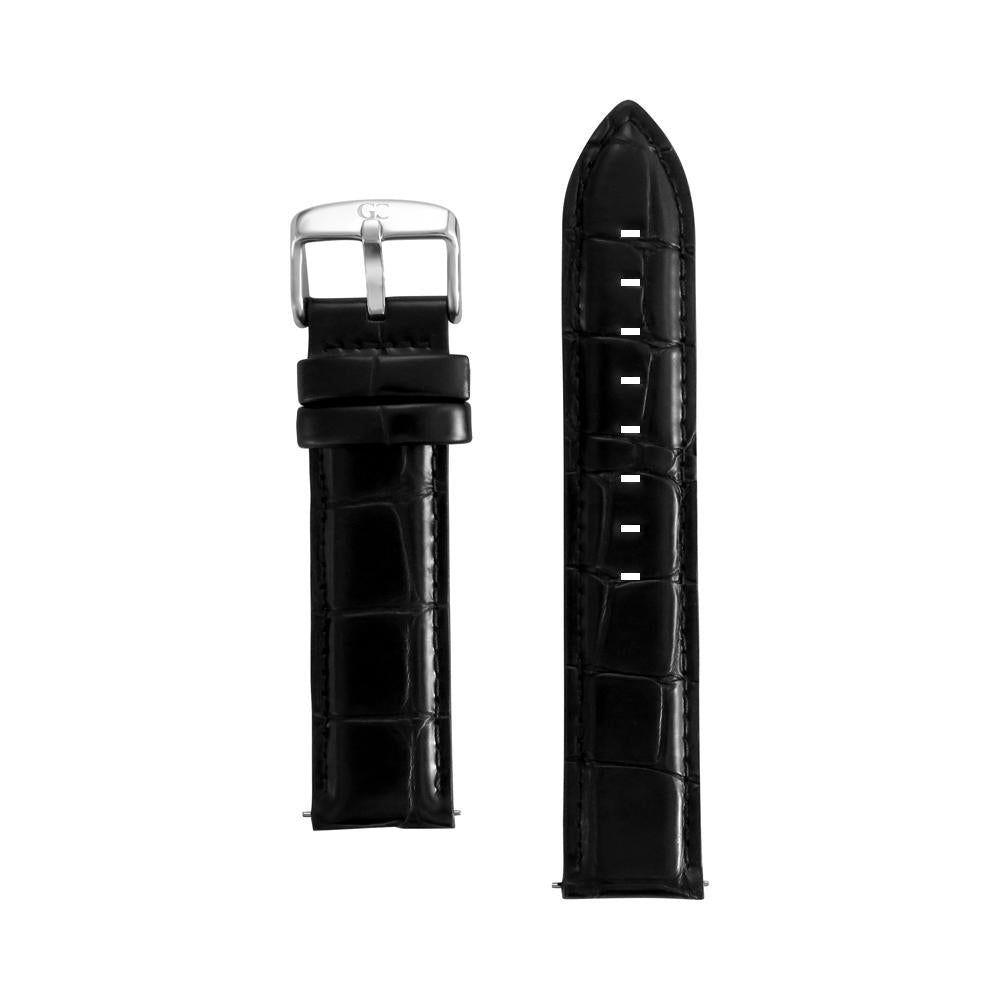 20mm Black Crocodile Leather Silver Buckle Watch Band Strap Men's