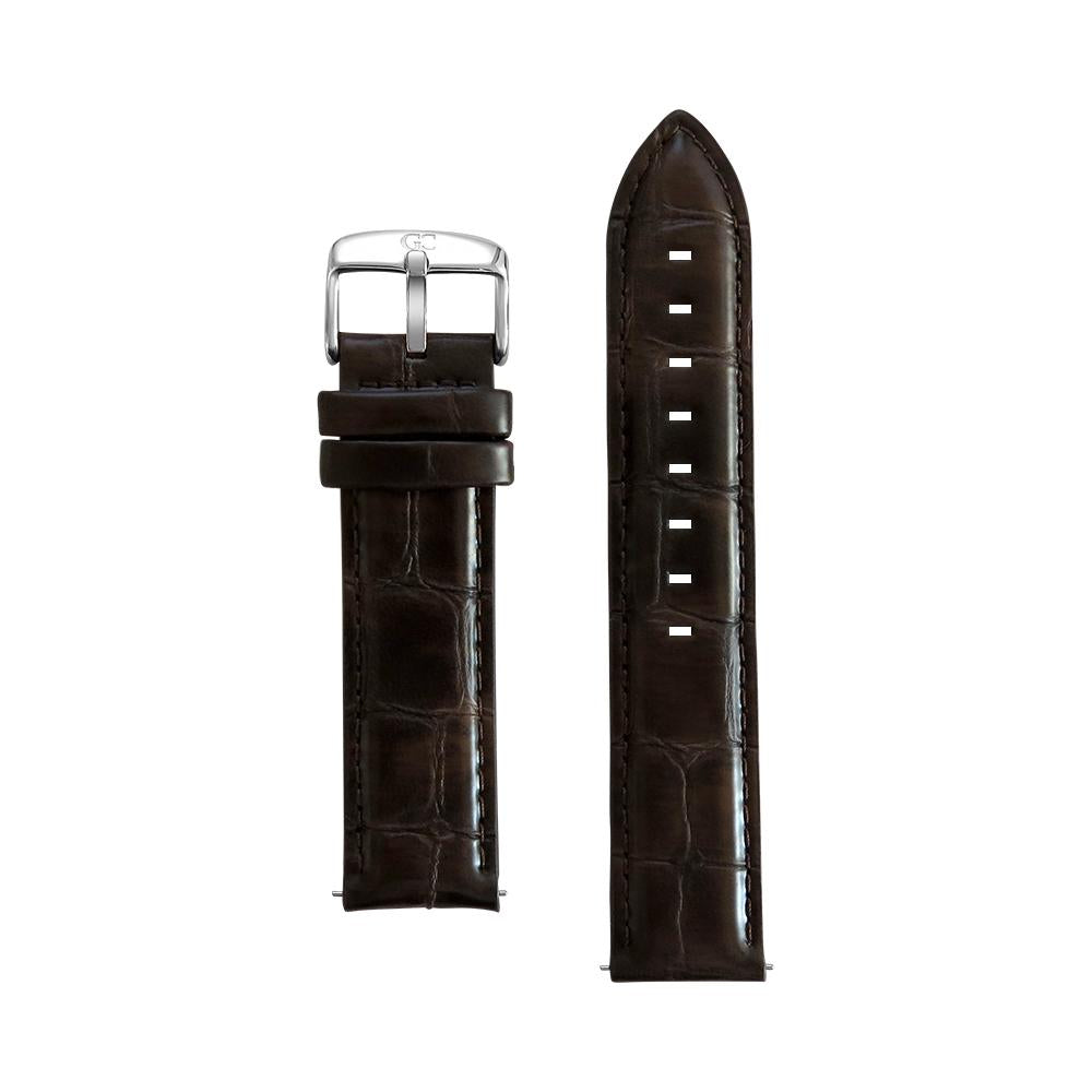 20mm Brown Crocodile Leather Silver Buckle Watch Band Strap Men's