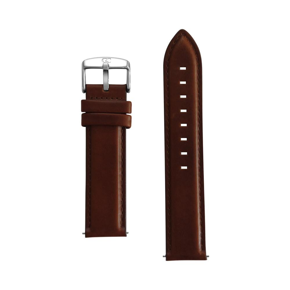 20mm Medium Brown Leather Silver Buckle Watch Band Strap Men's