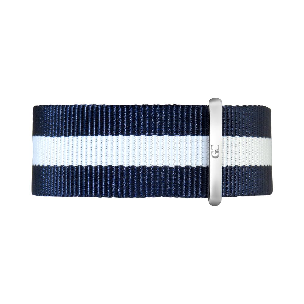 20mm Navy Blue White Nylon Nato Silver Buckle Watch Band Strap Men's