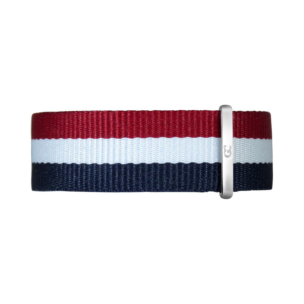 20mm Navy Blue White Red Nylon Nato Silver Buckle Watch Band Strap Men's