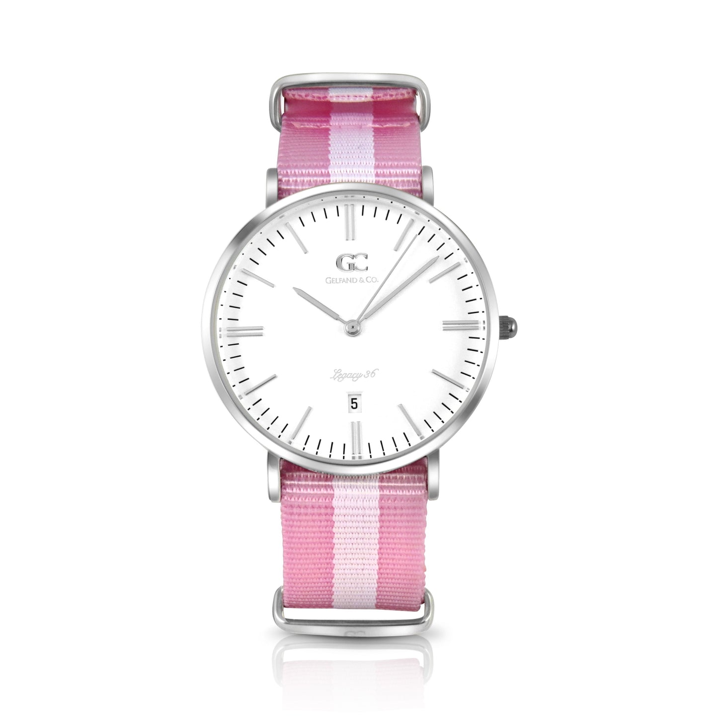 36mm Albany TL13625 White Silver Pink White Mesh Nylon Nato Strap Women's Watch