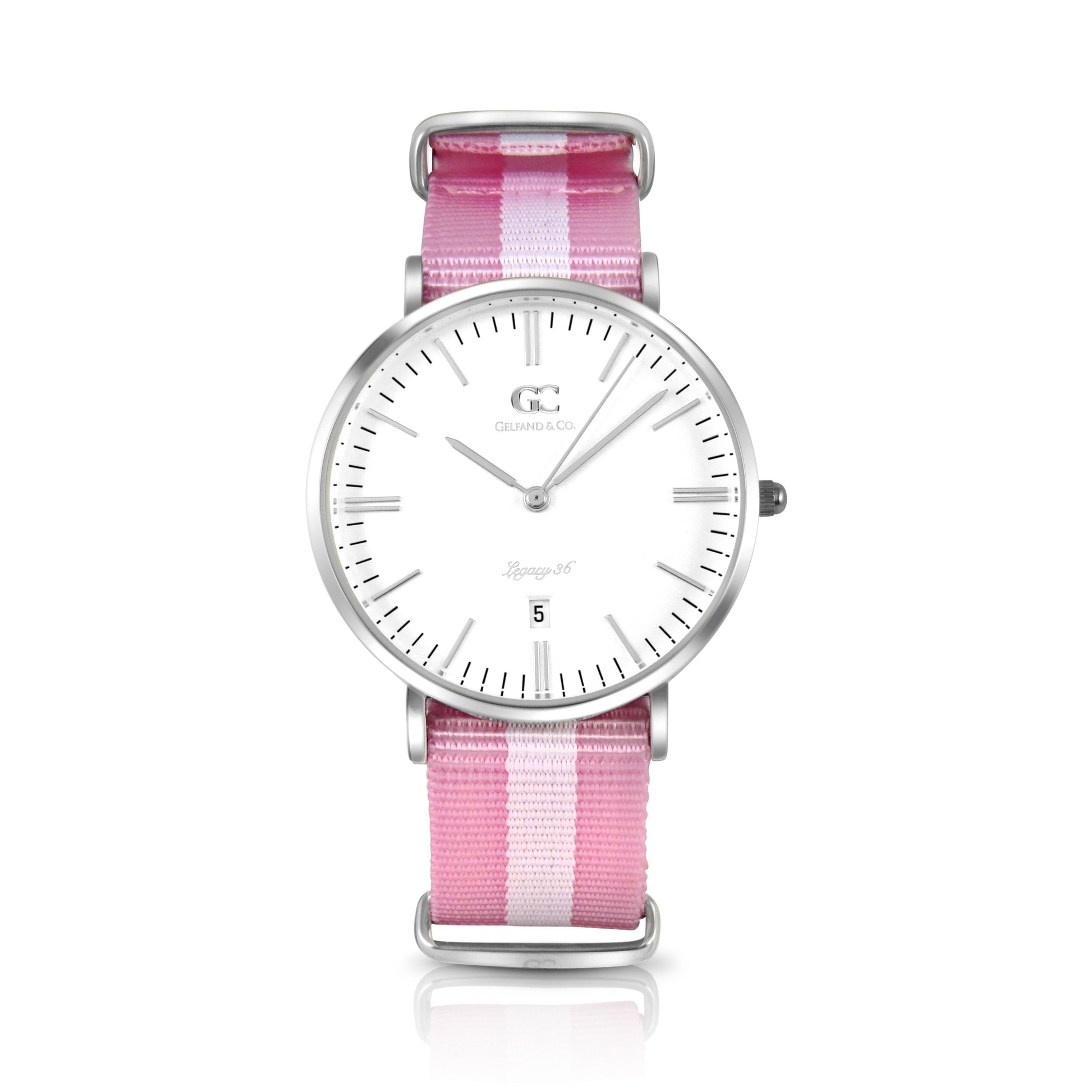 36mm Albany TL13625 White Silver Pink White Mesh Nylon Nato Strap Women's Watch