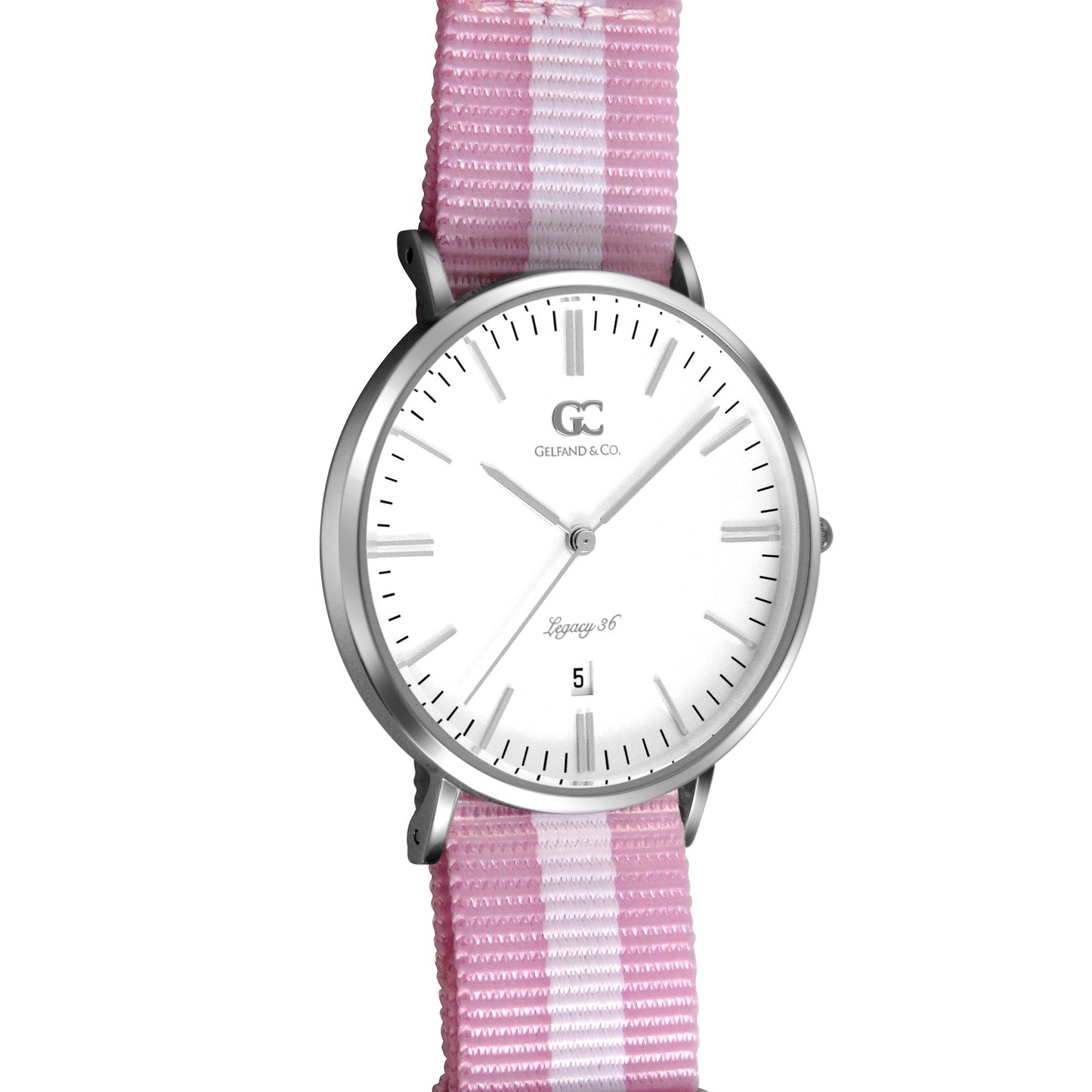 36mm Albany TL13625 White Silver Pink White Mesh Nylon Nato Strap Women's Watch