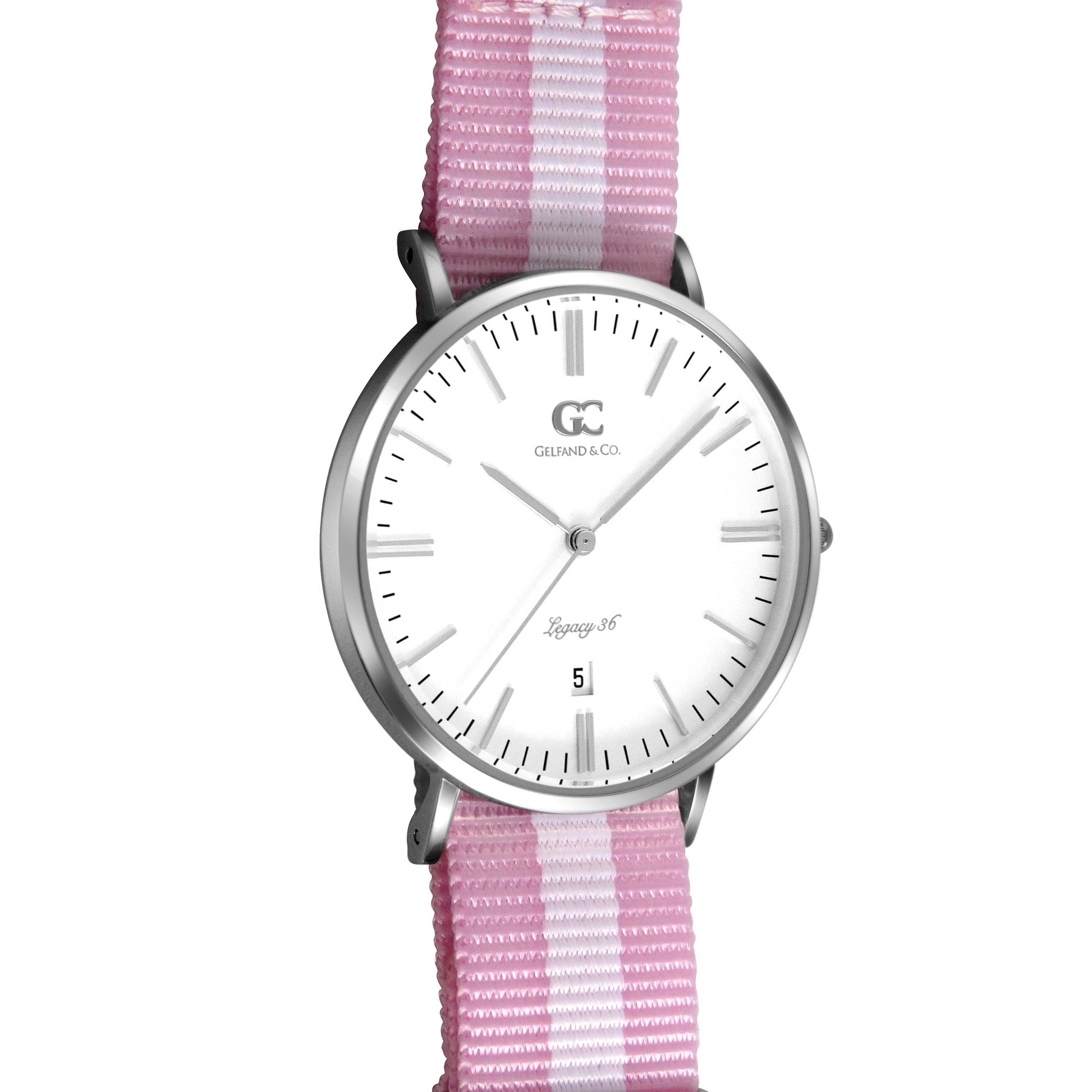 36mm Albany TL13625 White Silver Pink White Mesh Nylon Nato Strap Women's Watch