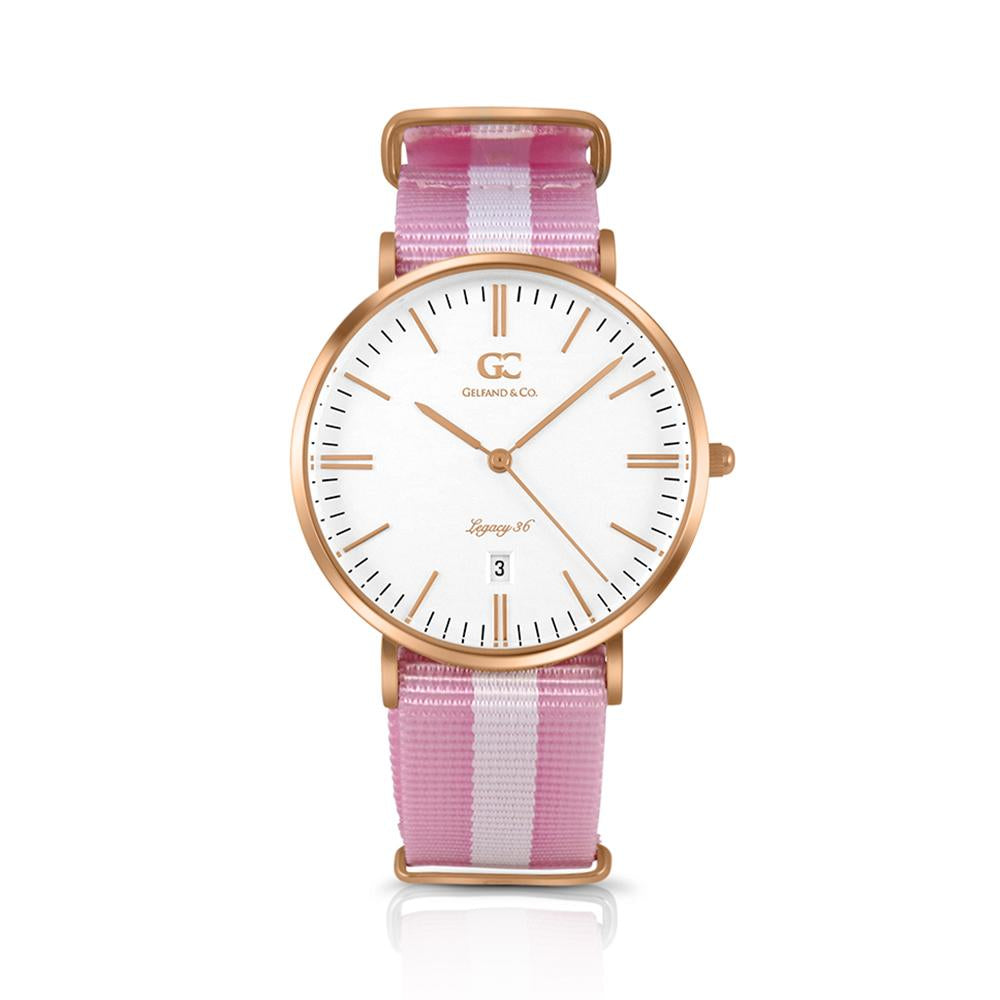 36mm Albany TL13626 White Rose Gold Pink White Mesh Nylon Nato Strap Women's Watch