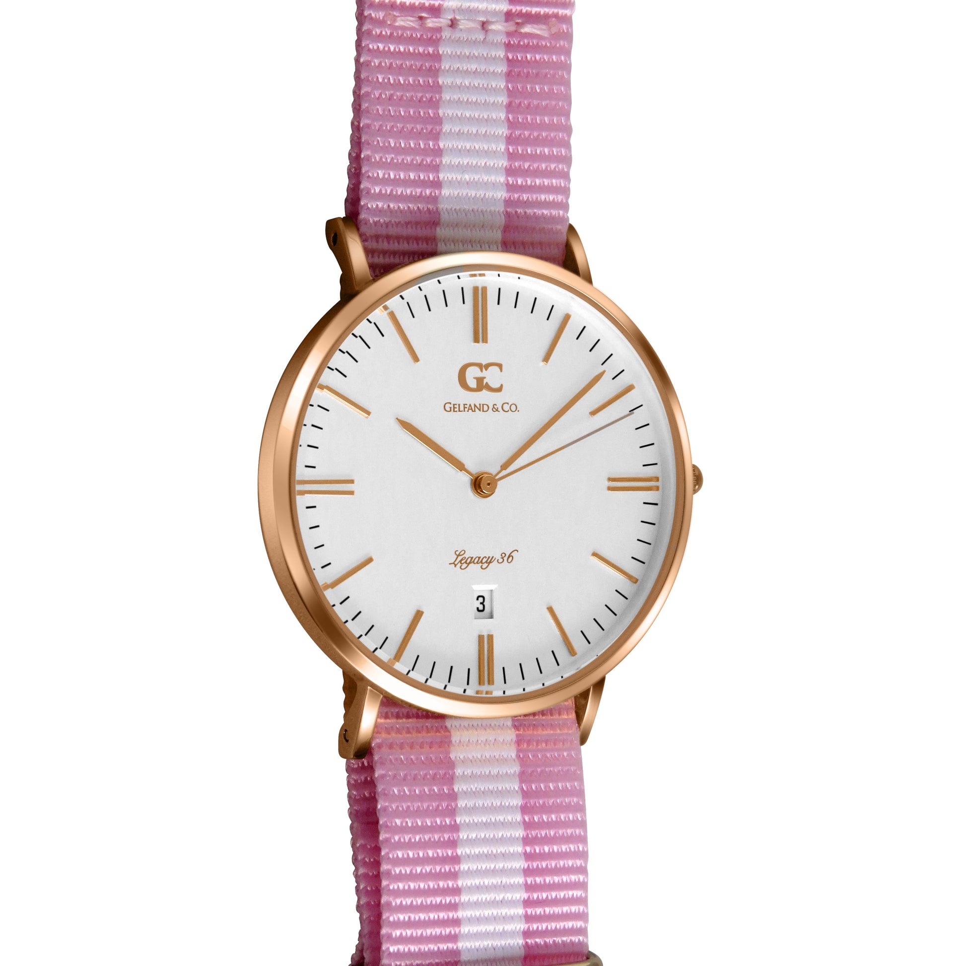 36mm Albany TL13626 White Rose Gold Pink White Mesh Nylon Nato Strap Women's Watch