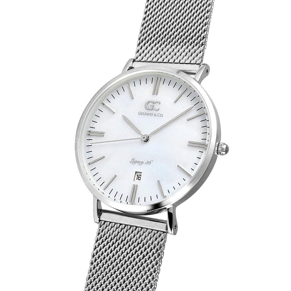 36mm Baxter TL13639 White Pearl Silver Mesh Strap Women's Watch