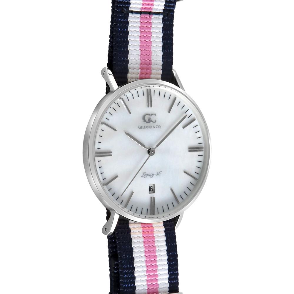36mm Bayard TL13641 White Pearl Silver Navy Blue Pink White Nylon Nato Band Strap Women's Watch