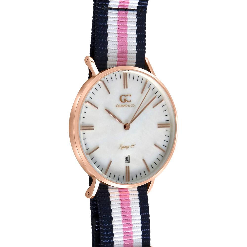 36mm Bayard TL13642 White Pearl Rose Gold Navy Blue Pink White Nylon Nato Band Strap Women's Watch
