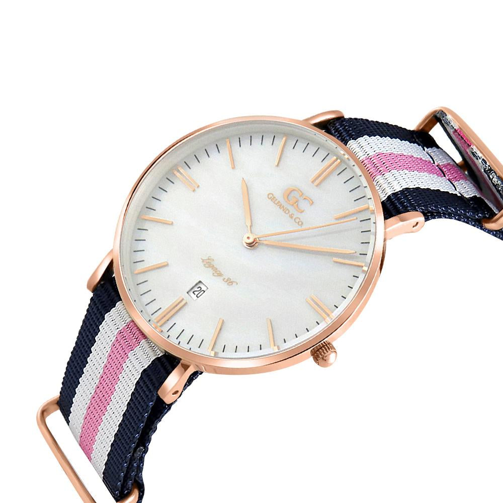 36mm Bayard TL13642 White Pearl Rose Gold Navy Blue Pink White Nylon Nato Band Strap Women's Watch