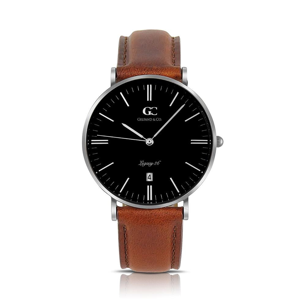 36mm Bedford TL13663 Black Silver Brown Leather Strap Women's Watch