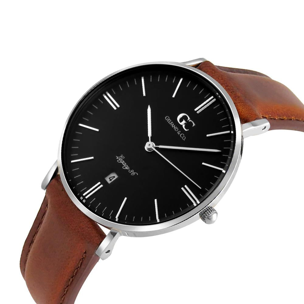 36mm Bedford TL13663 Black Silver Brown Leather Strap Women's Watch