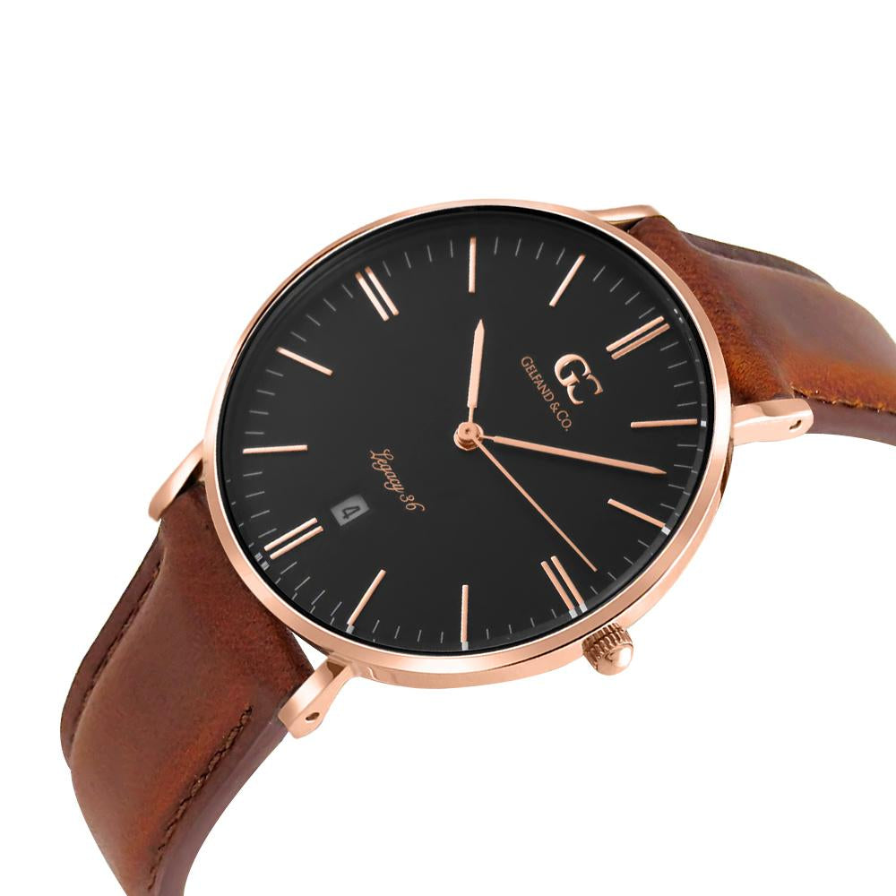 36mm Bedford TL13664 Black Rose Gold Brown Leather Strap Women's Watch