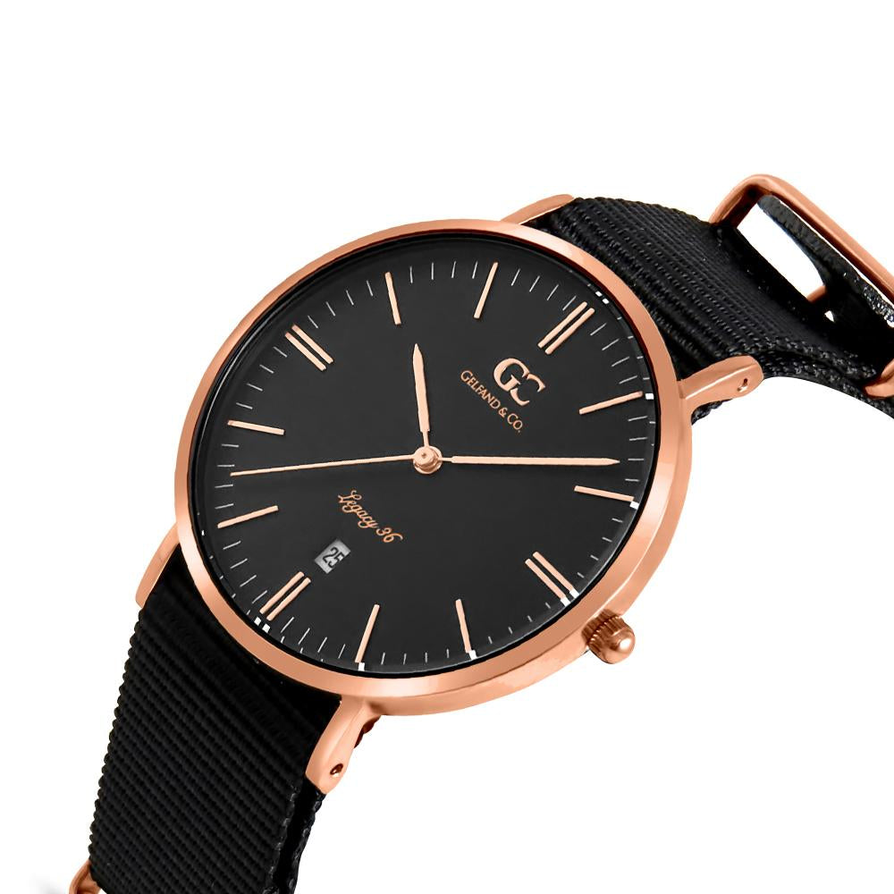 36mm Bleecker TL13674 Black Rose Gold Black Nylon Nato Strap Band Women's Watch