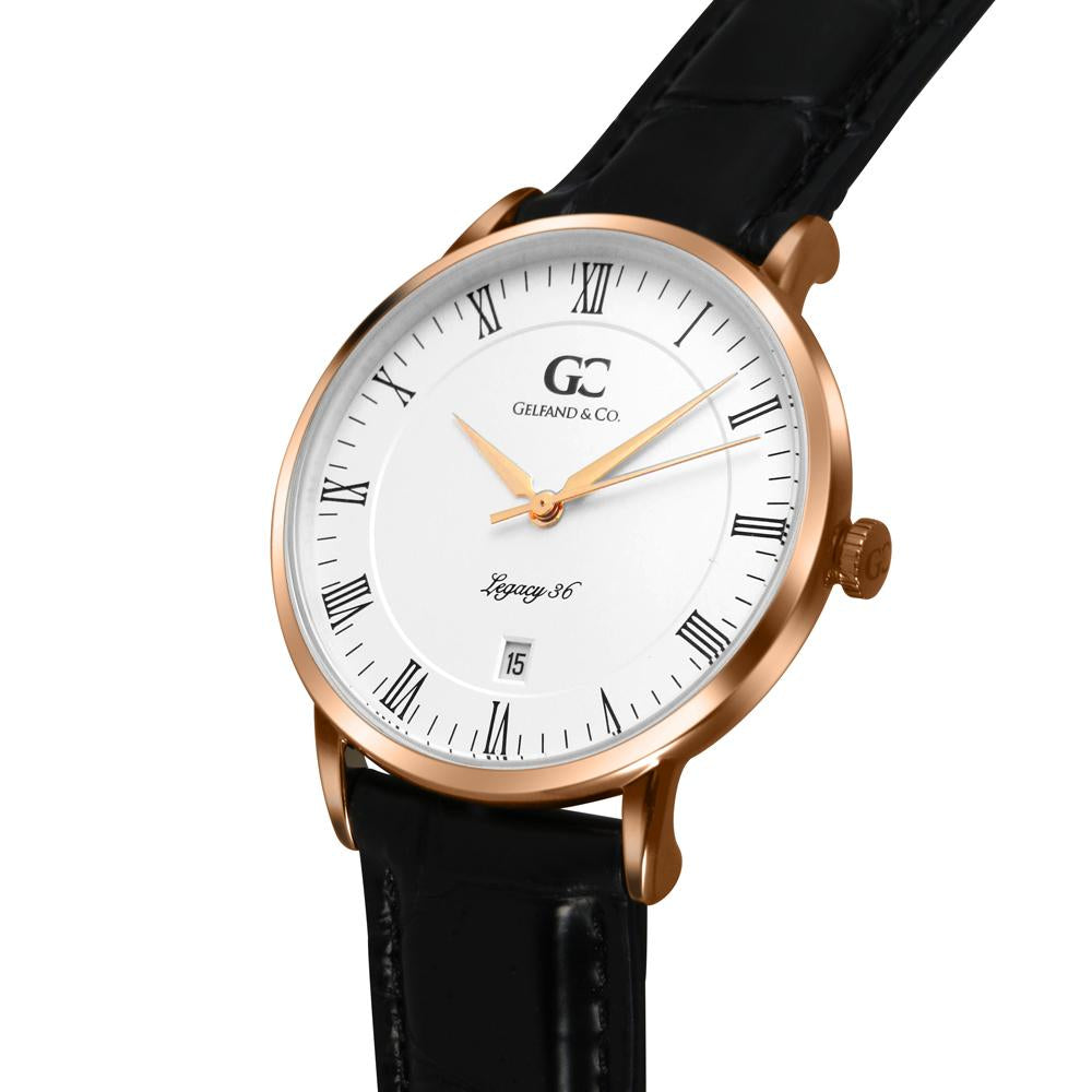 36mm Carmine RN13604 White Rose Gold Black Crocodile Leather Women's Watch