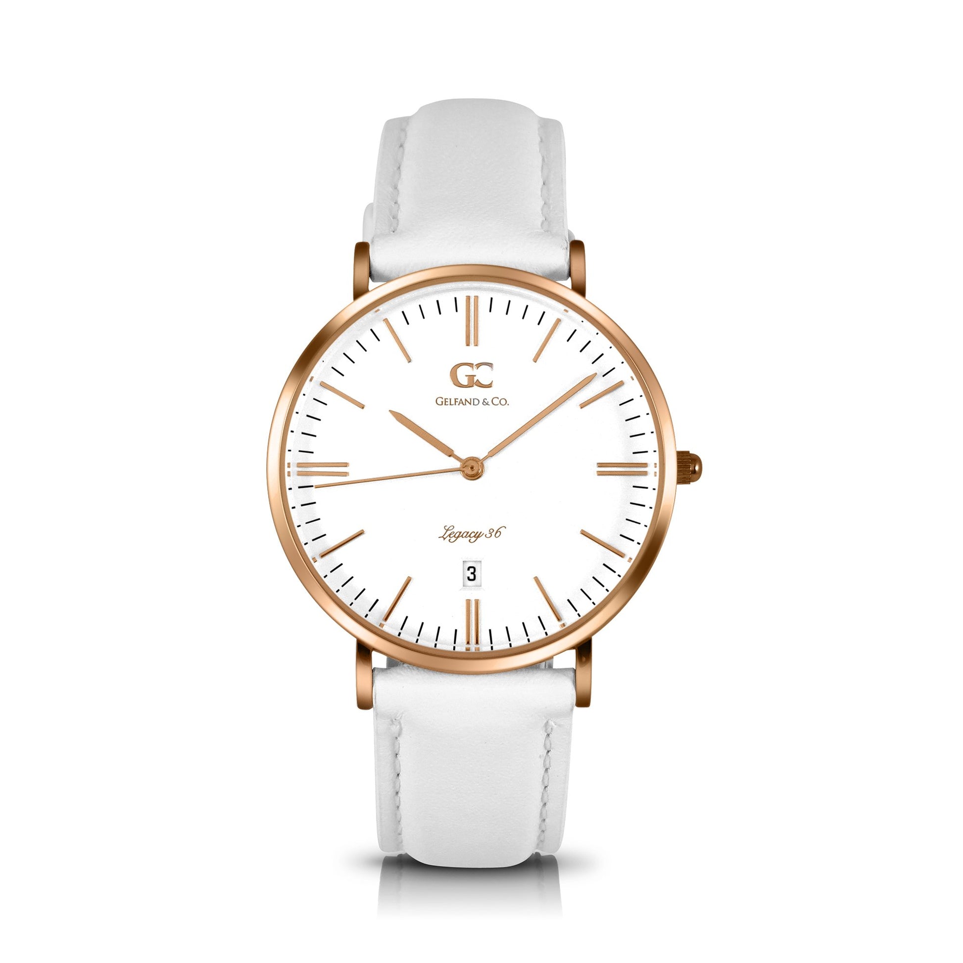 36mm Catherine TL13620 White Silver Rose Gold Leather Women's Watch