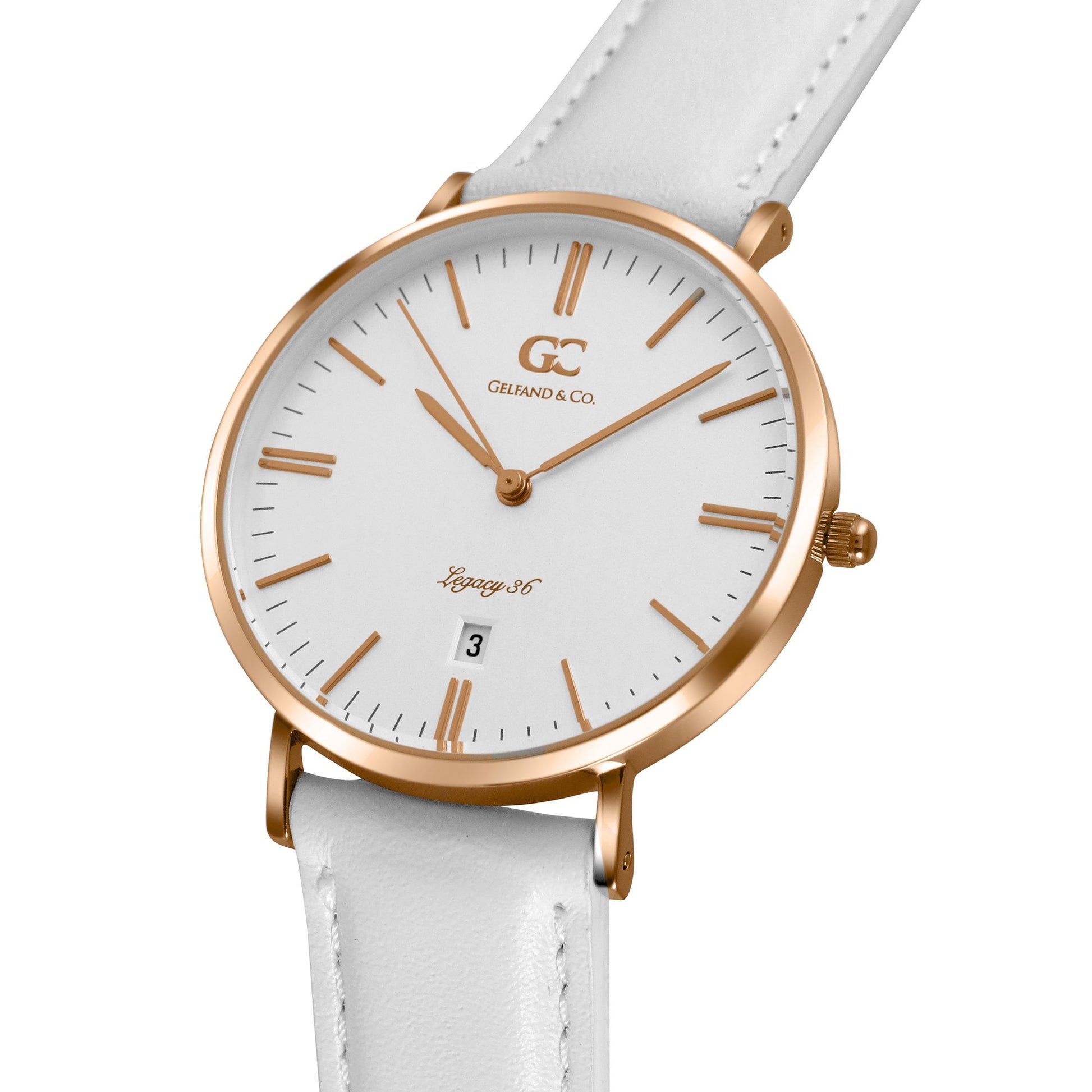 36mm Catherine TL13620 White Silver Rose Gold Leather Women's Watch