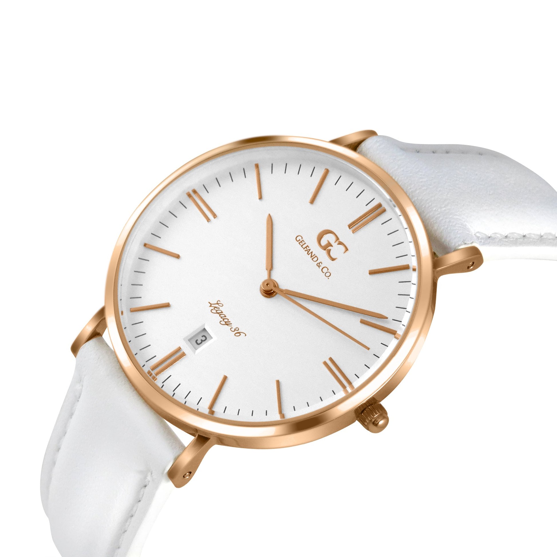 36mm Catherine TL13620 White Silver Rose Gold Leather Women's Watch