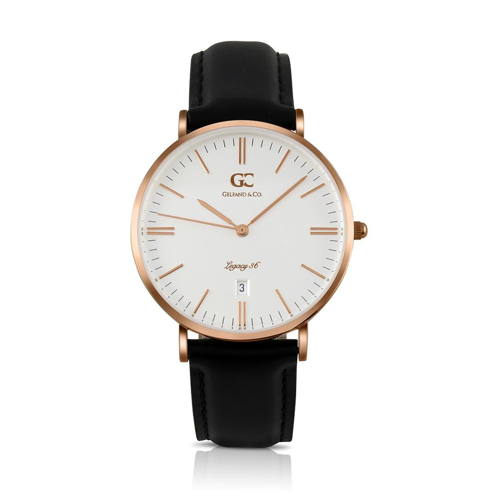 36mm Chelsea TL13602 White Rose Gold Black Leather Women's Watch