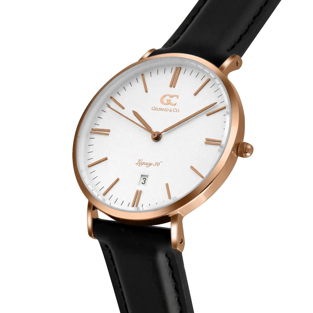 36mm Chelsea TL13602 White Rose Gold Black Leather Women's Watch