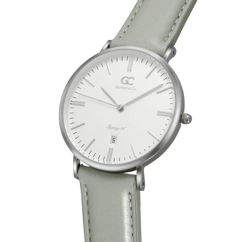 36mm Chrystie TL13615 White Silver Light Gray Leather Women's Watch