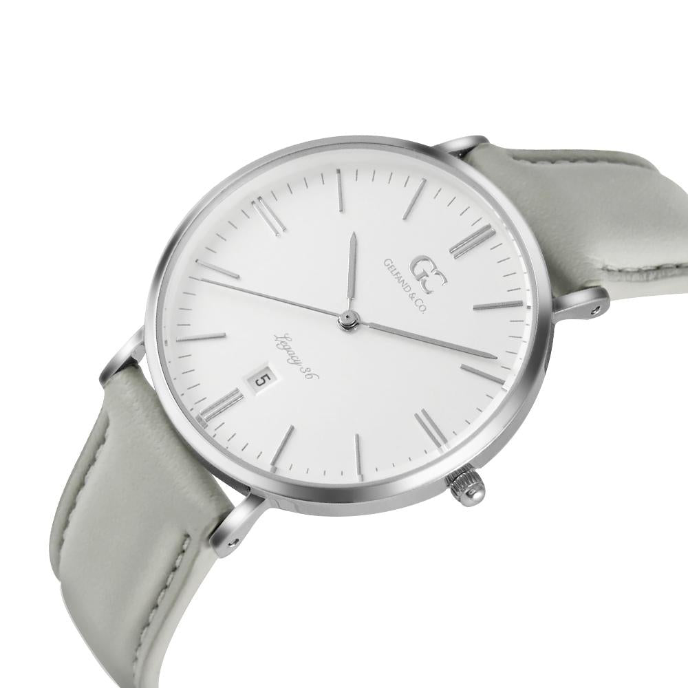 36mm Chrystie TL13615 White Silver Light Gray Leather Women's Watch