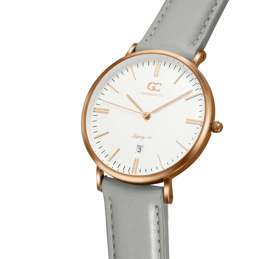 36mm Chrystie TL13615 White Silver Light Gray Leather Women's Watch