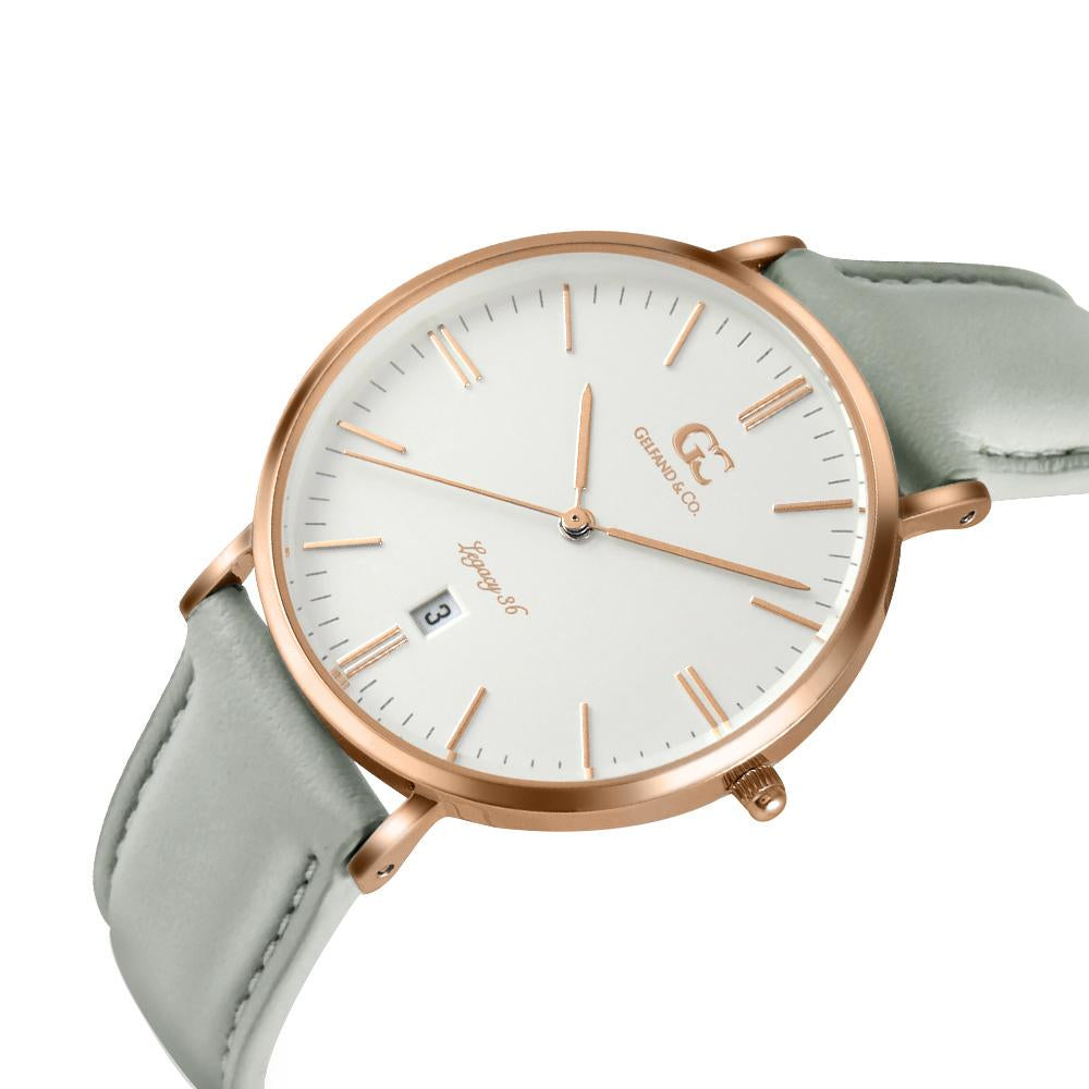 36mm Chrystie TL13615 White Silver Light Gray Leather Women's Watch