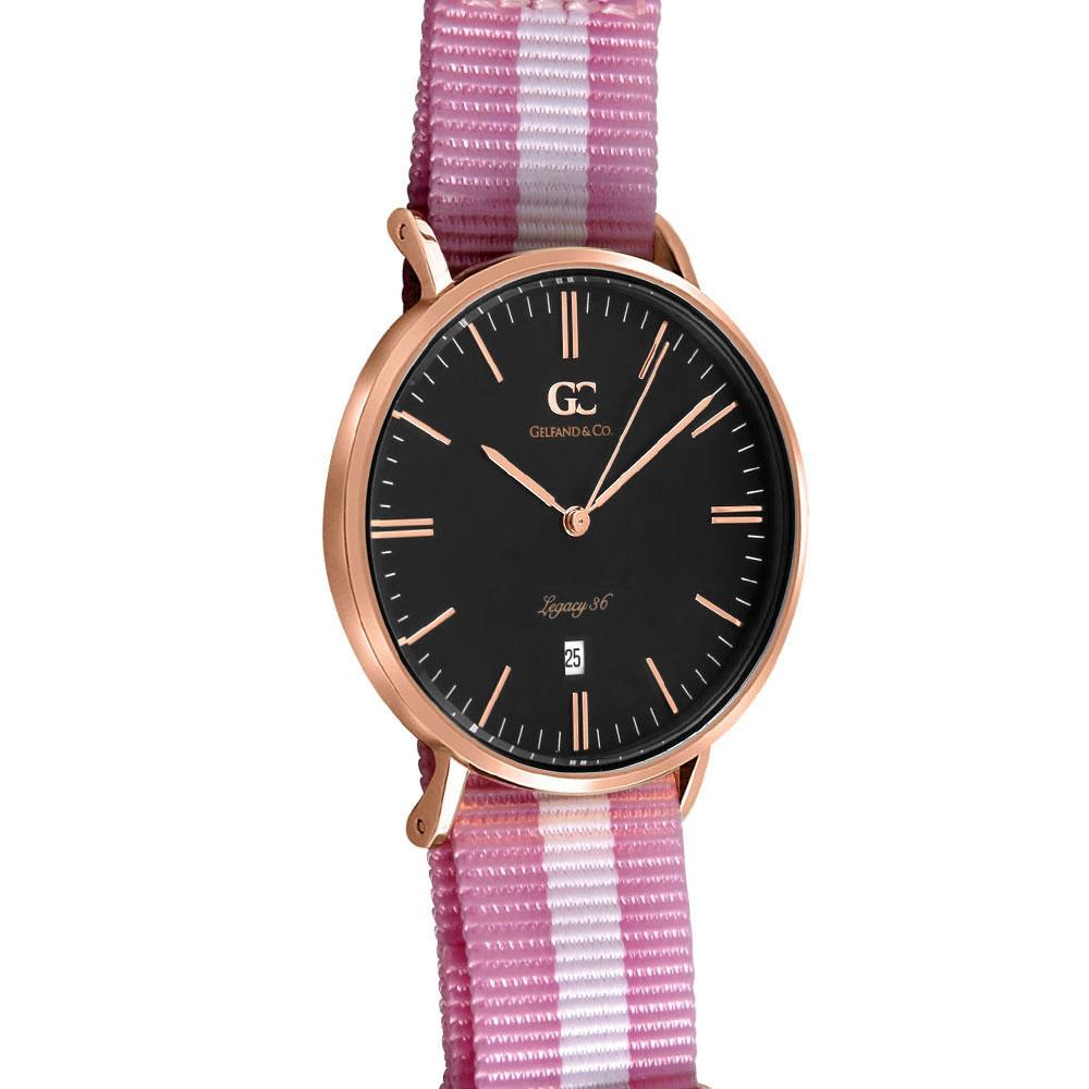 36mm Cornelia TL13672 Black Rose Gold White Pink Nylon Nato Strap Band Women's Watch