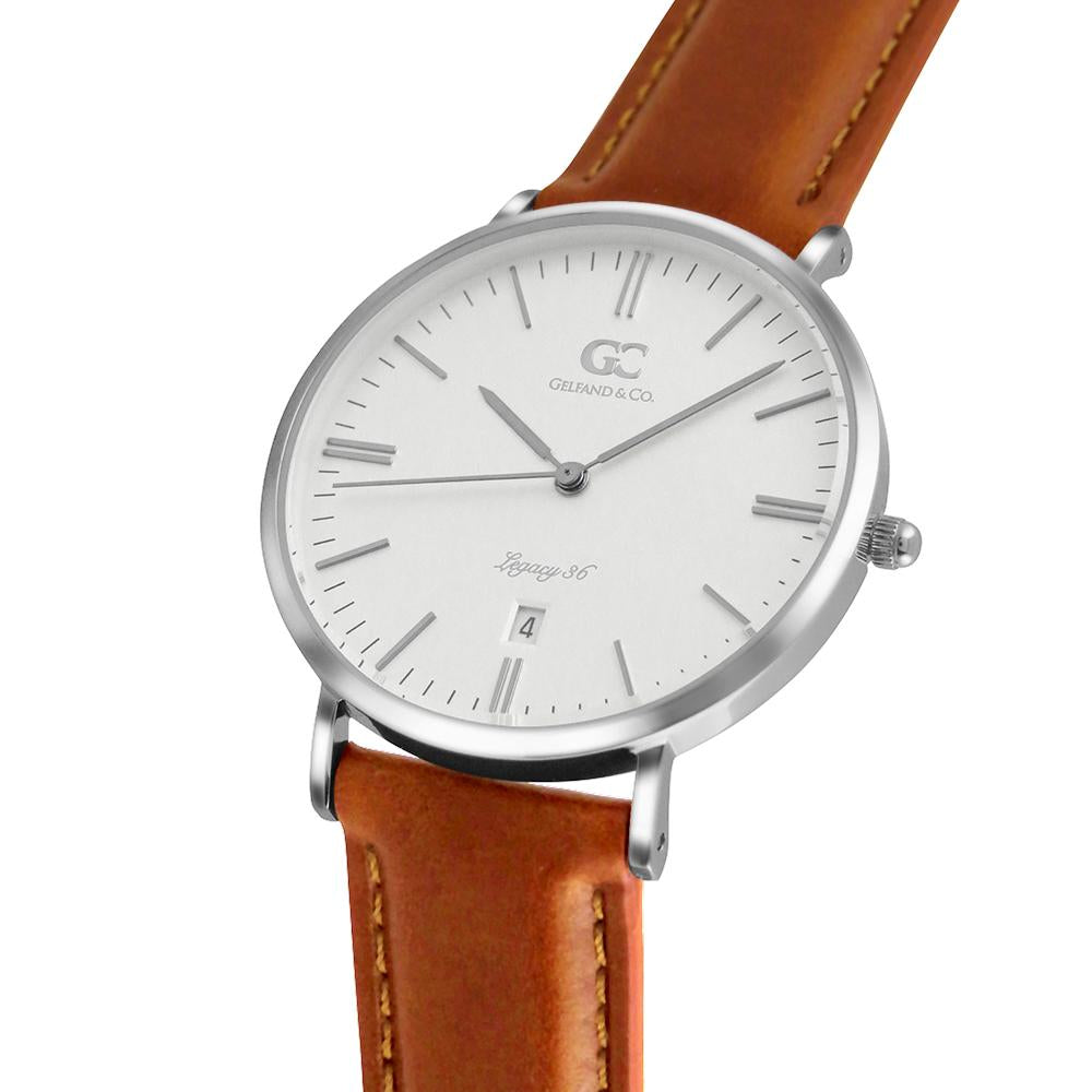 36mm Delancy TL13605 White Silver Light Brown Leather Women's Watch