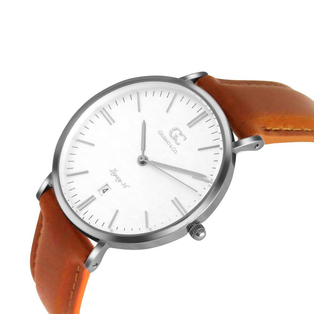 36mm Delancy TL13605 White Silver Light Brown Leather Women's Watch