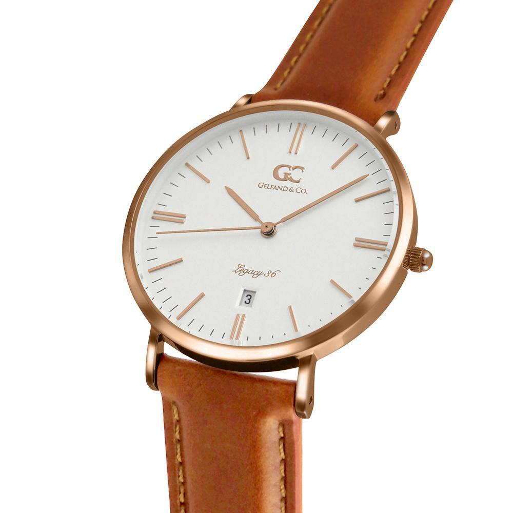 36mm Delancy TL13606 White Rose Gold Light Brown Leather Women's Watch -1
