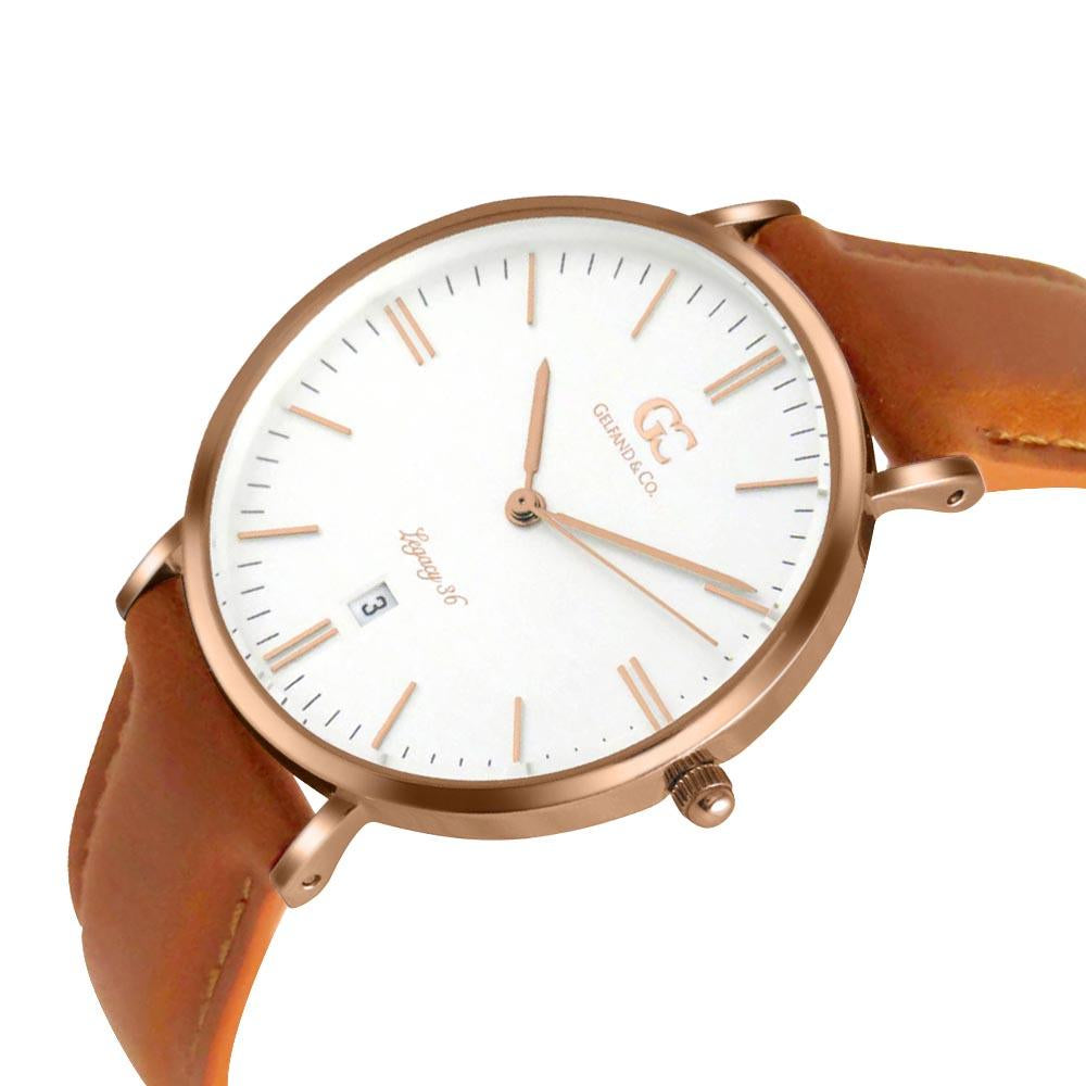 36mm Delancy TL13606 White Rose Gold Light Brown Leather Women's Watch -1
