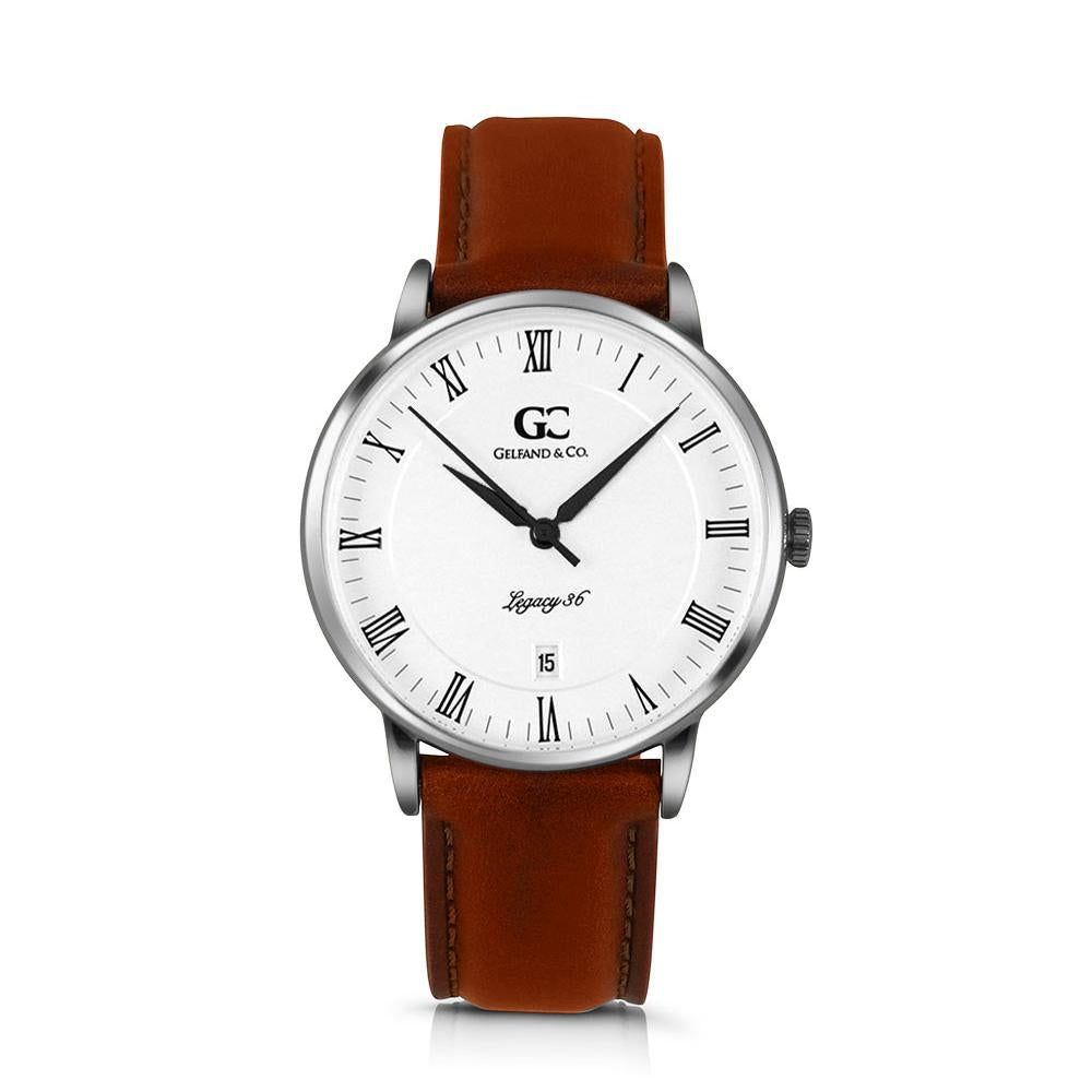 36mm Gansevoort RN13607 White Silver Medium Brown Leather Women's Watch
