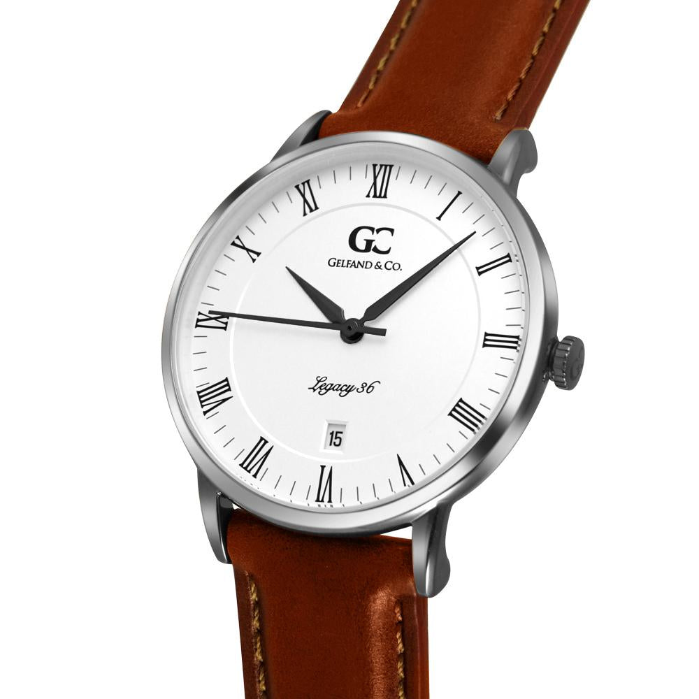 36mm Gansevoort RN13607 White Silver Medium Brown Leather Women's Watch