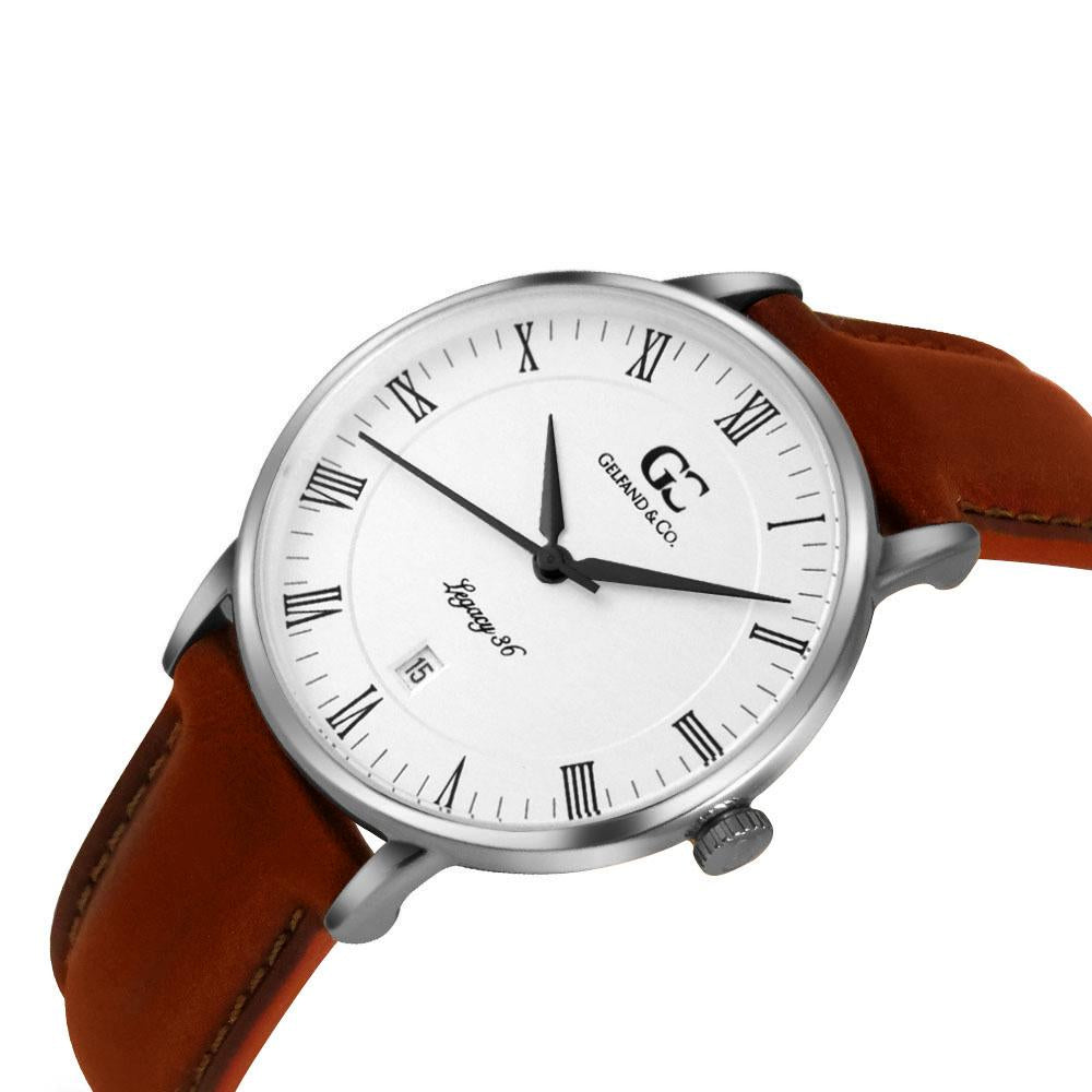 36mm Gansevoort RN13607 White Silver Medium Brown Leather Women's Watch