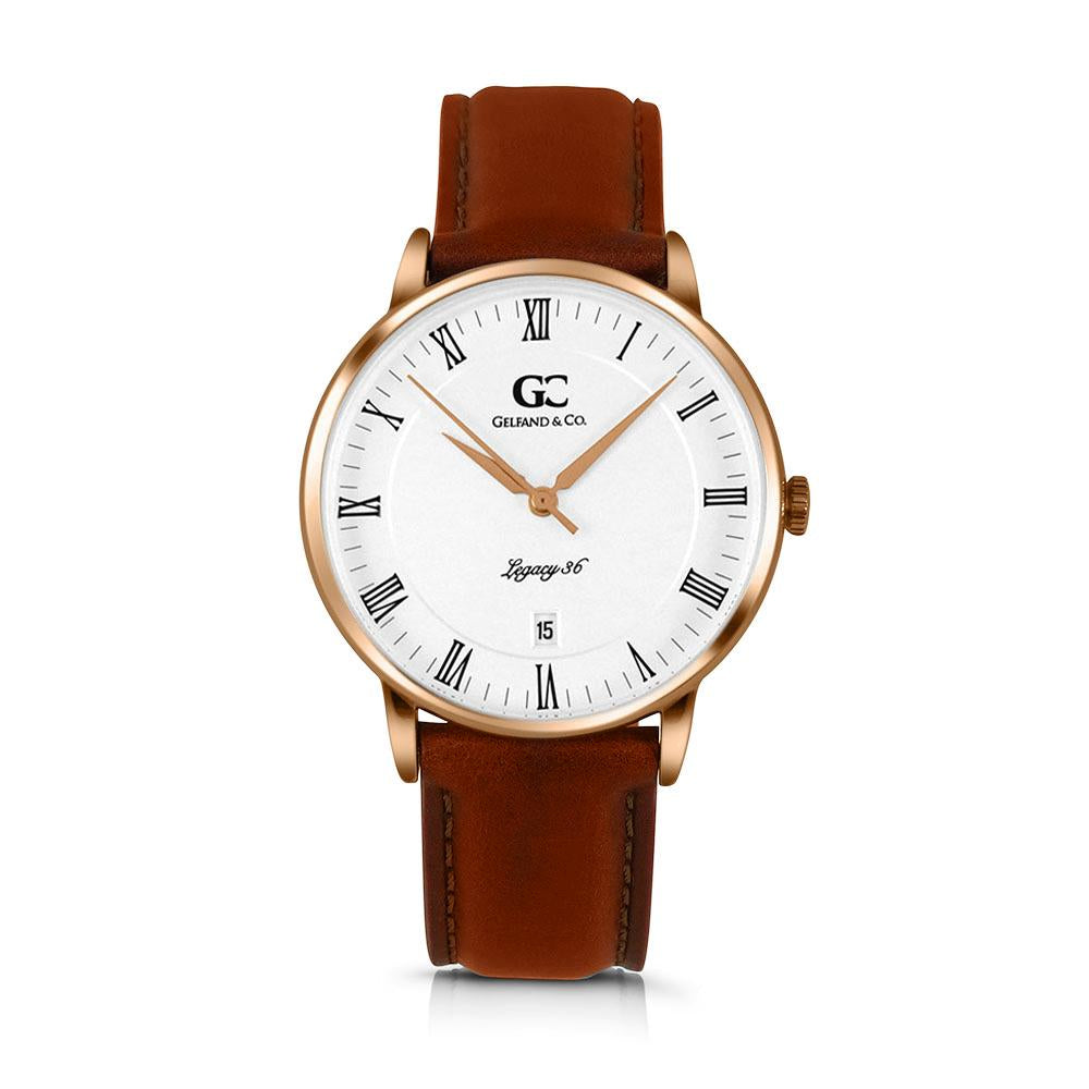 36mm Gansevoort RN13608 White Rose Gold Medium Brown Leather Women's Watch