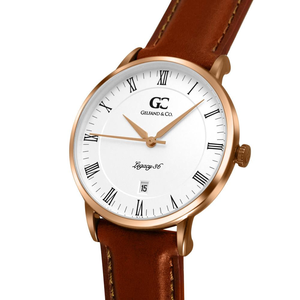 36mm Gansevoort RN13608 White Rose Gold Medium Brown Leather Women's Watch