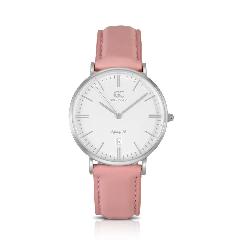 36mm Garment TL13613 White Silver Pink Leather Women's Watch