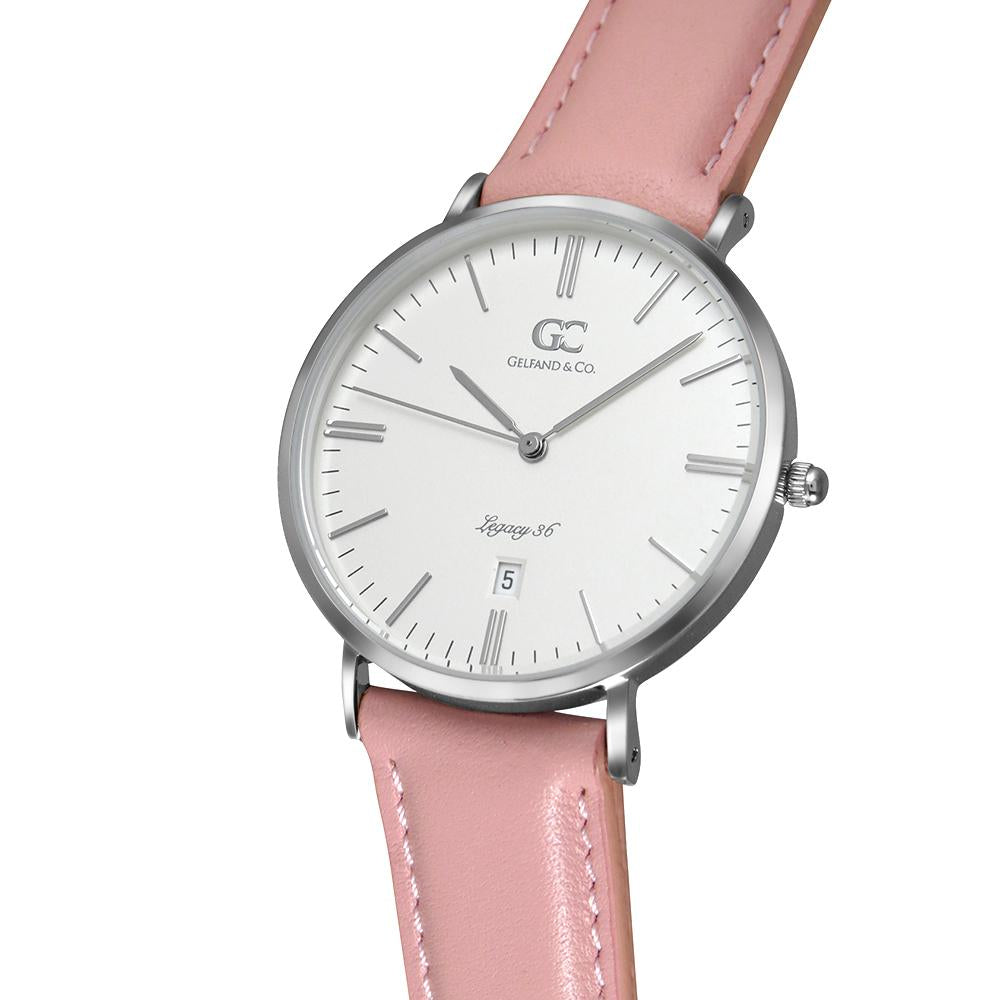 36mm Garment TL13613 White Silver Pink Leather Women's Watch