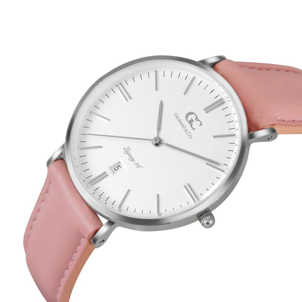 36mm Garment TL13613 White Silver Pink Leather Women's Watch