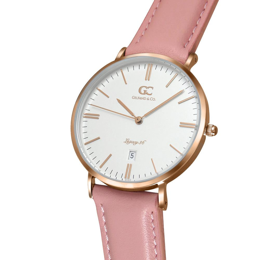 36mm Garment TL13614 White Rose Gold Pink Leather Women's Watch