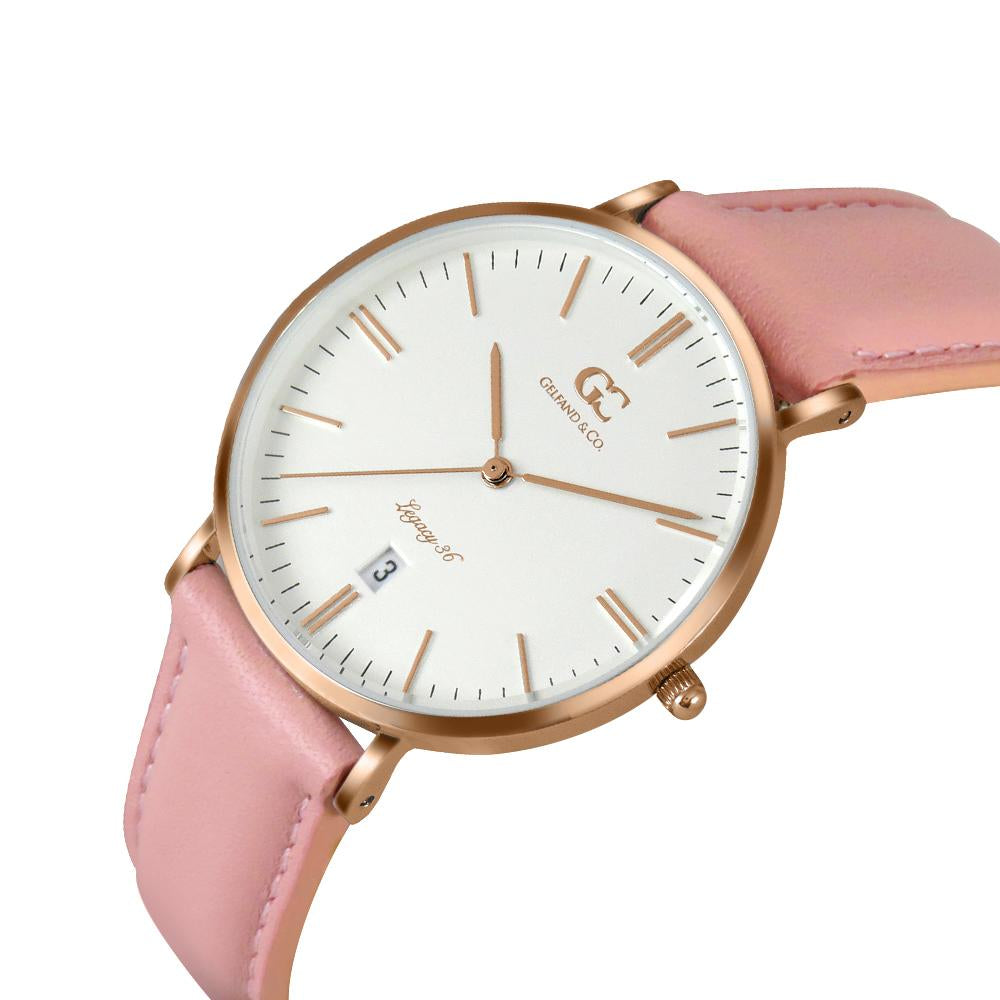 36mm Garment TL13614 White Rose Gold Pink Leather Women's Watch