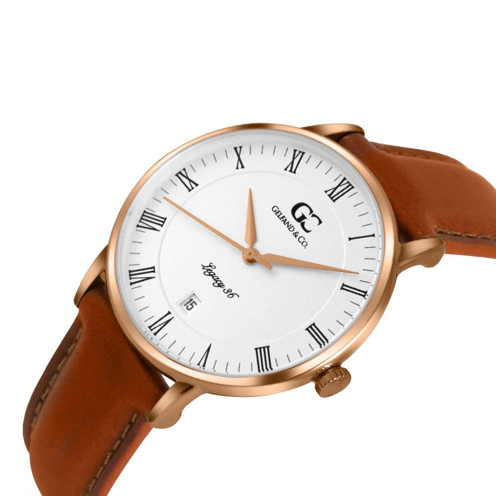 36mm Greenwich RN13605 White Rose Gold Light Brown Leather Women's Watch