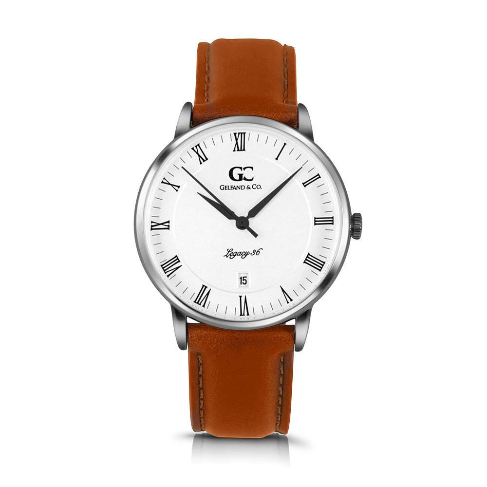 36mm Greenwich RN13605 White Silver Light Brown Leather Women's Watch