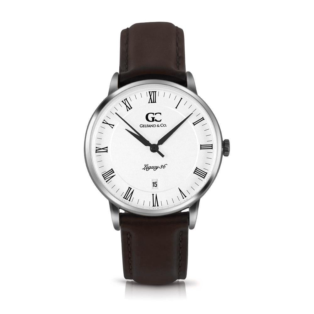36mm Horatio RN13609 White Silver Dark Brown Leather Women's Watch